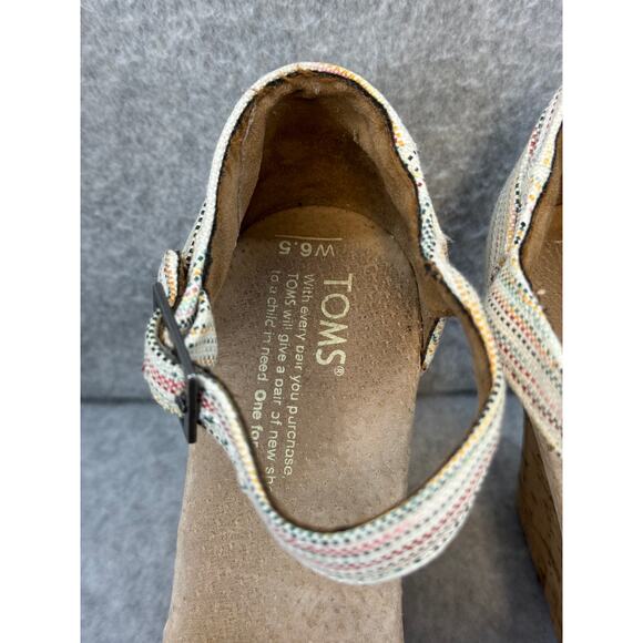 TOMS Multicolored Stripped Cork Wedge Size 6.5 - Picture 6 of 7